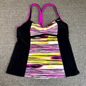 Nike Tankini Swim Top Womens 14 Black Purple Stripes Logo Beach Racerback